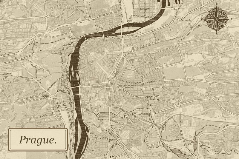Antique hand-drawn plan of Prague
