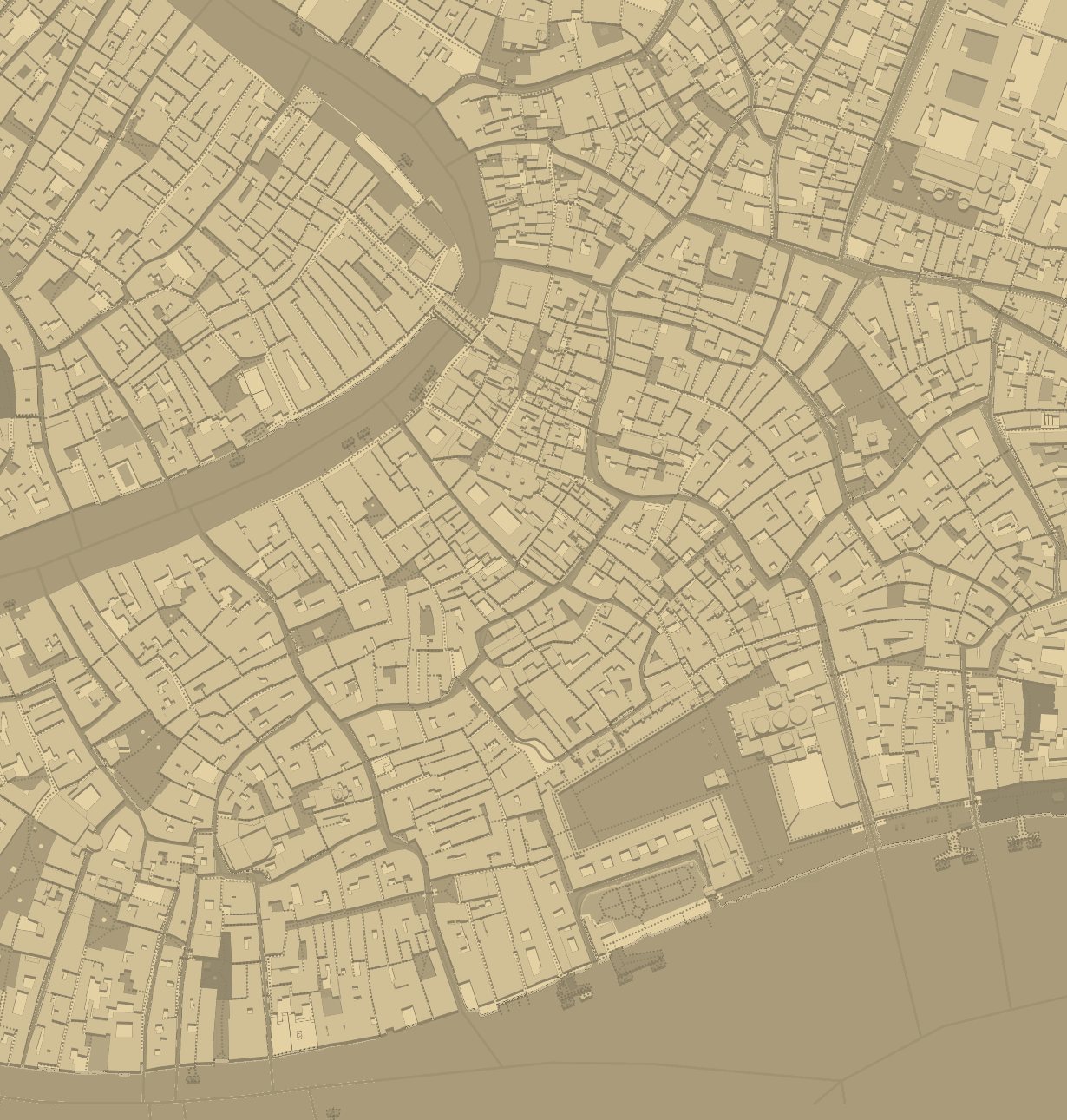 Street map of Venice with the 8 stops of the free walking tour plotted from Piazza San Marco to The Grand Canal
